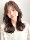 モテ髪艶感大人可愛い薄めバングチェリーブラウンうる艶髪
