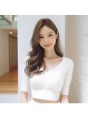 ブリーチなし小顔風ロングレイヤーカットハッシュカットベージュ