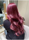 本厚木◎ダブルカラーチェリーレッド◎韓国風巻きロング髪質改善