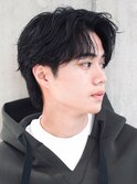 天神大名フェザーパーマメンズカットセンターパートウルフ30代