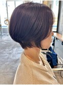 グレージュ 艶カラー レイヤーボブ ダメージレス ショート