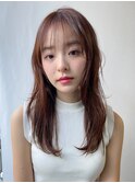 小顔 前髪 レイヤーカット チェリーブラウン 韓国ヘア"