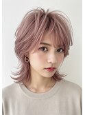 シャギーウルフ/ピンクミルクティーベージュ/大人可愛いカット