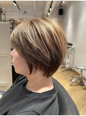 ハイライトで白髪ぼかしショートボブ archive垂水