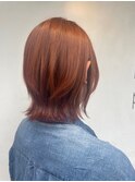 大人可愛い20代30代40代小顔ウルフレイヤーボブオレンジウルフ
