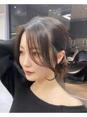 小顔似合わせ顔周りくびれレイヤー黒髪ネビージュワンレンボブ