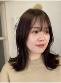 鎖骨下外ハネロングボブロブヘアスタイルツヤマロンブラウン