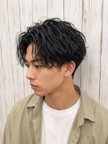 ルートヘア 辻堂店 フリックパーマセンターパート黒髪メンズショート20代30代☆