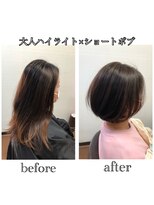 ヘアーメイク クーラ 行橋店(Hair make CURA)&nbsp;大人ハイライト×ショートボブ/30代40代50代/透け感ベージュ