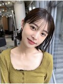 +切りっぱなしボブルフ/黒髪ネビージュ/小顔ワンレン/縮毛矯正