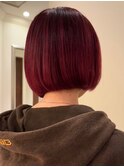 ★ワインレッドボブ 暖色カラー 切りっぱなし ワンレングスボブ