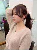 韓国前髪顔周り×ハッシュレイヤー 暗めカラー/酸性ストレート
