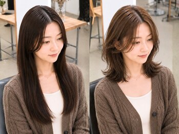クララ カシハラ(CLALA Kashihara)の写真/顔周りレイヤーで、小顔と上品な抜け感を再現♪シルエットにこだわり、大人の魅力を引き出すサロン◎