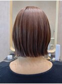似合わせカット　ボブイメチェン　切りっぱなし　レッドブラウン
