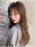 シャギーレイヤー韓国ワンホンヘアシースルーぱっつん前髪