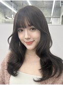 透明感カラーくびれヘアレイヤーカット前髪顔周りカット韓国ヘア