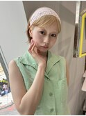 ハッシュカットボブレイヤー韓国ブロンド裾カラーハイトーン