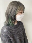 【morio原宿】ミディアムレイヤー／インナーカラー／グリーン