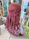 お花×編み込みハーフアップ