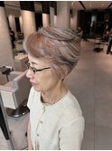 ショートカット ハイライト オレンジ 秋色 70代