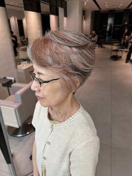 ステア ケース(stair case) ショートカット ハイライト オレンジ 秋色 70代