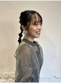ツインあみおろしお団子お呼ばれヘア結婚式ヘアセット都島