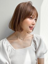 アプリコットオレンジナチュラルカール薄めバング斜めバング