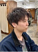 ・スパイキーショートブルーブラックフェザーパーマサーフカール