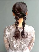 編み下ろしツイン 結婚式アレンジ ヘアセット 三つ編み
