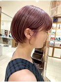 ピンクブラウン/ショートボブ/丸みボブ/大人ボブ/30代