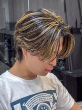 ハイライト/センターパート/メッシュ/ダブルカラー/メンズ