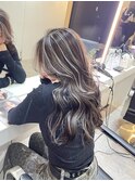 ハイライトカラーくびれヘアアプリコットオレンジ