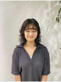wolf perm ウルフパーマ ミディアムパーマ 顔まわりカット