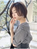 前髪なし耳掛け丸みくびれショートボブ20代30代40代50代(蘭)