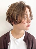 ショートボブ韓国丸みショートカットミルクティーベージュカラー