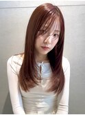 チェリーレッド暖色艶カラー髪質改善血色感垢抜けロングレイヤー