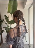 ふわふわ編みおろしツイン