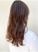 オレンジブラウン_マロンベージュ Aラインボブ かきあげ