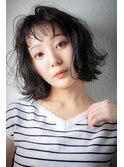 オン眉黒髪くびれミディアム外ハネボブパーマv戸田公園30代40代
