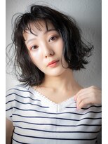 カバーヘア ブリス 戸田公園西口店(COVER HAIR bliss)&nbsp;オン眉黒髪くびれミディアム外ハネボブパーマv戸田公園30代40代