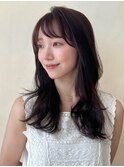 ロングレイヤー／チョコブラウン／縮毛矯正/髪質改善