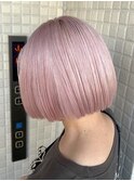 モーヴピンクカラーブリーチダブルカラー切りっぱなしボブ横浜駅