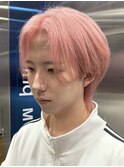 渋谷メンズブリーチカラーコーラルピンクアッシュセンターパート