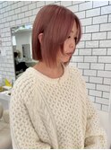 ボブブリーチ20代30代40代ピンクベージュ顔周りカット