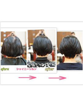 シャイニーソルン カラーで色とツヤを積み重ねボリュームが出やすいショートボブ