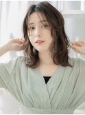 ■くすみベージュ小顔ウェーブパーマウェットヘア47越谷20代30代