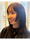 ミディアムストレート/黒髪/縮毛矯正/前髪カット