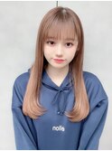 小顔薄めバンググレージュレイヤーロング前髪パーマ黒髪