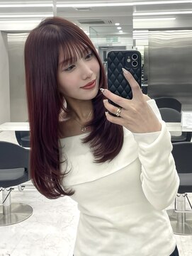 アイヴァン(AIVAN) レイヤーカットロング ワインレッド ボルドーカラー 韓国 i