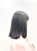 大人かわいい切りっぱなしミディアムボブ/透け感くすみカラー